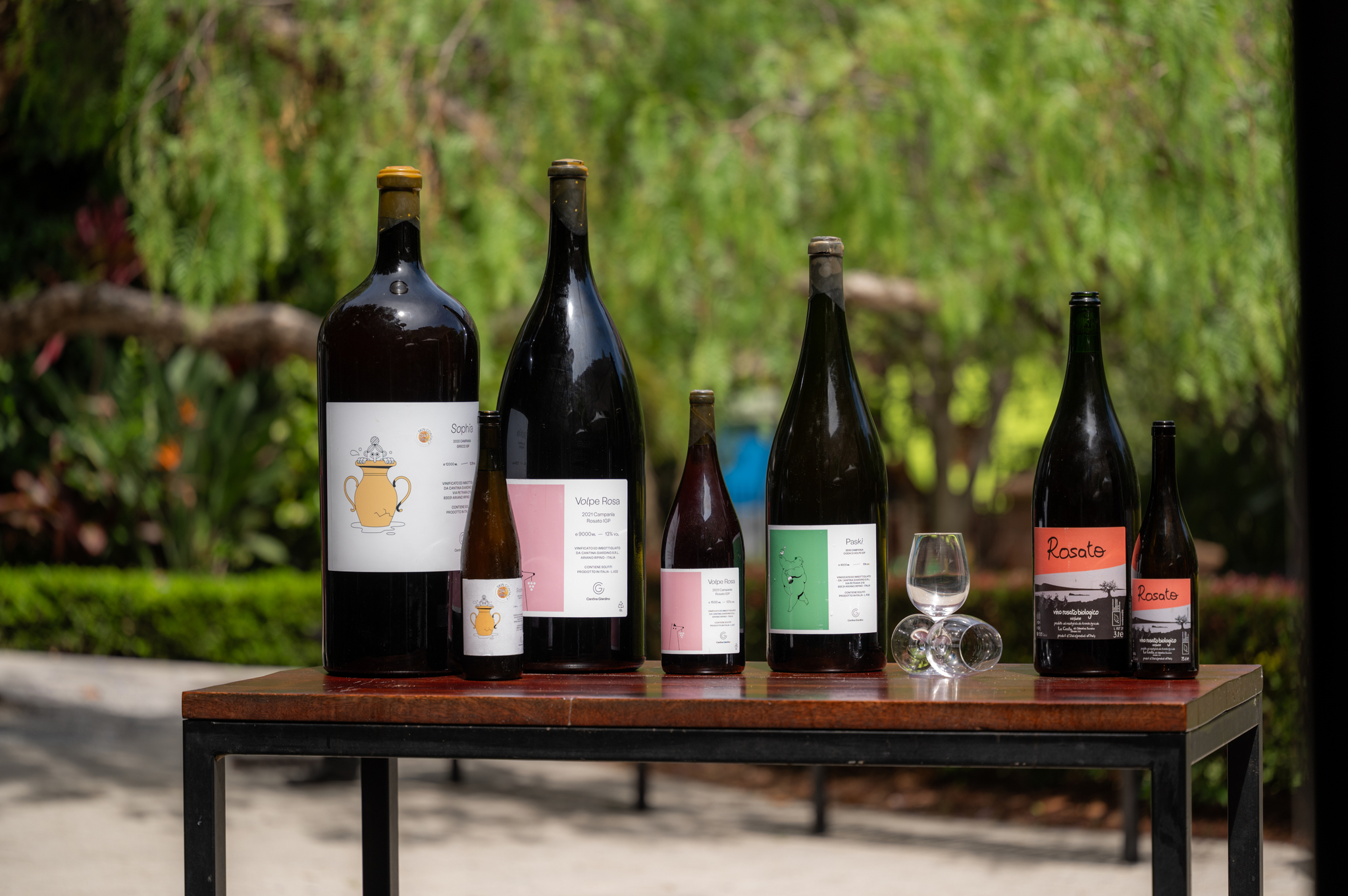Wine bottles on a table